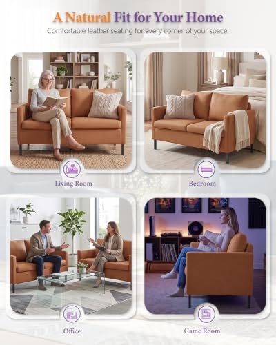 TYBOATLE Brown Faux Leather Small Couch Loveseat, 2-Seater for Living Room | Love Seat, Mini Couch, Small Sofa, Modern Upholstered Design, Bedroom, Dorm, Apartment, Office, Compact Spaces - color: Brown