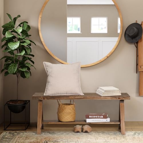 Wnutrees 43" Farmhouse Solid Wood Bench, Rustic Indoor Storage Bench | Entryway Seat for Living Room, End of Bed, Hallway, Original Natural Wood Finish, Sturdy Construction - size: 43" wood bench