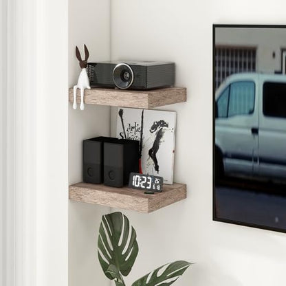 12 Inch Deep Floating Shelves, 16 Inch Grey Wall Shelves Set of 2 | Invisible Brackets, Engineered Wood, Mounting Hardware Included, 35LBS, Bathroom, Laundry Room, Kitchen, Living Room - color: Grey, size: 16W x 11.6D x 2H, 2 Pack