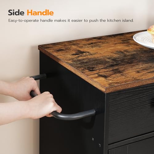 HOOBRO Kitchen Island, Storage Cabinet with Drawer, Kitchen Cart with Spice and Towel Rack, Saving Space, Easy Assembly, for Living Room, Rustic Brown and Black FB12ZD01 - color: Rustic Brown + Black