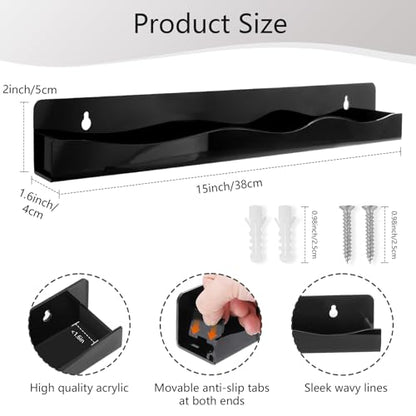 Nail Polish Wall Rack, 6-Shelf 15-Inch Black Acrylic Nail Polish Shelves with Removable Ends – Multi-Purpose Shelf for Essential Oils, Cosmetics Storage and Display for Salons and Bathrooms - color: Black