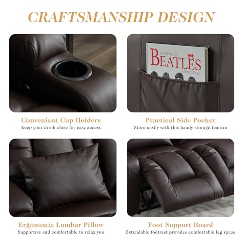 Loveseat Recliner Sofa,RV Wall Hugger Recliners for Small Spaces,Reclining Loveseat Sofa Recliner with Cup Holders/Lumbar Pillows,RV Furniture (Brown, 56" 2-Seater) - color: Brown, size: 56" 2-Seater