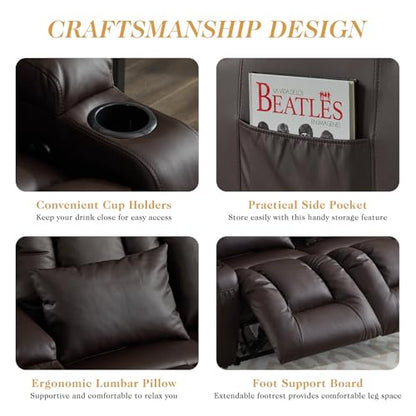 Loveseat Recliner Sofa,RV Wall Hugger Recliners for Small Spaces,Reclining Loveseat Sofa Recliner with Cup Holders/Lumbar Pillows,RV Furniture (Brown, 56" 2-Seater) - color: Brown, size: 56" 2-Seater