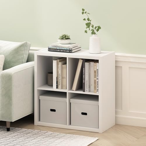Furinno Cubicle Book Shelf, 4-Cube Bookshelf, Extra Thick Frame Reversible Bookcase with Open Back, 14.6 x 30 x 30, for Living Room, Bedroom, Home Office, Plain White - color: Plain White, size: 4-Cube