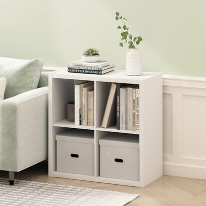 Furinno Cubicle Book Shelf, 4-Cube Bookshelf, Extra Thick Frame Reversible Bookcase with Open Back, 14.6 x 30 x 30, for Living Room, Bedroom, Home Office, Plain White - color: Plain White, size: 4-Cube