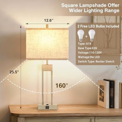 Extra Large 25.5" Nightstand Table Lamps for Bedrooms Set of 2, Bedside Lamp with USB C+A, Colors Changeable Living Room Lamp, Modern Night Stand Lamps for Bed Side Reading, Antique White - color: Antique White