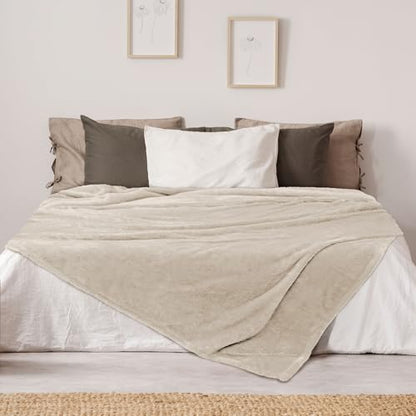 DEZ FURNISHINGS Ultra Soft Plush Fleece Throw Blanket, Double Sided Cozy Thick Warm Blanket for Sofa & Bed, King (108" x 90"), Beige - color: Beige, size: King (108" x 90")