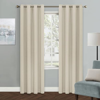 MYSKY HOME Beige Blackout Curtains for Living Room Bedroom Curtains 80 Inches Long Grommet Room Darkening Window Curtains Thermal Insulated Single Panel Curtains 52 x 80 Inch, Natural - color: Beige, size: 52"W x 80"L (Pack of 1)