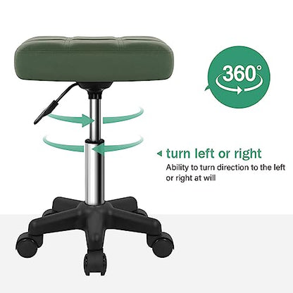 FURWOO Square Swivel Stool with Wheels PU Leather Rolling Stool Height Adjustable for Spa Salon Massage Green - color: Green