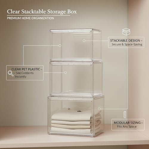 Clear Stackable Storage Bins with Lids, Durable Plastic Organizer Containers for Closet, Shelf & Desktop Organization - size: 10.63 x 8.66 x 5.12 in