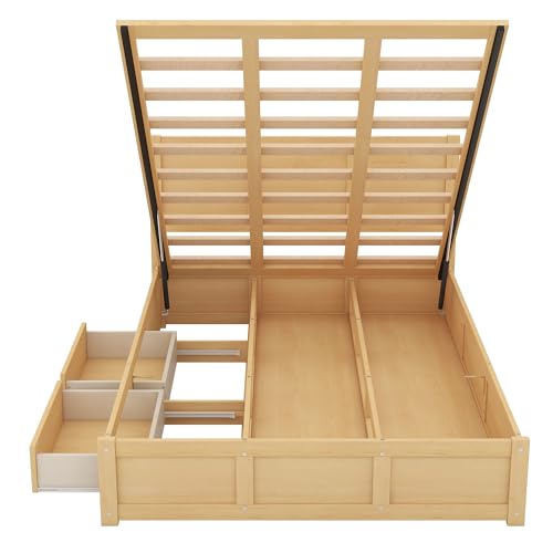 Merax Full Size Platform Bed with Underneath Storage and 2 Drawers, Wooden Lift Up Storage Bed Frame with Headboard, No Box Spring Needed