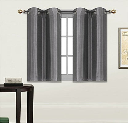 Elegant Home 2 Panels Tiers Grommets Small Window Treatment Curtain Faux Silk Insulated Blackout Drape Short Panel 28" W X 36" L Each for Kitchen Bathroom or Any Small Window # D24 (Charcoal) - color: Charcoal
