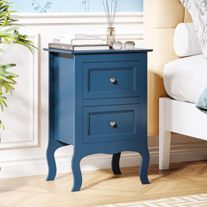 Bonnlo Blue Nightstand Set of 2, Blue Night Stands with Drawers for Bedroom, Kids Room, Living Room, Wood, 15.75" W x 11.8" D x 23.6" H - color: Navy Blue