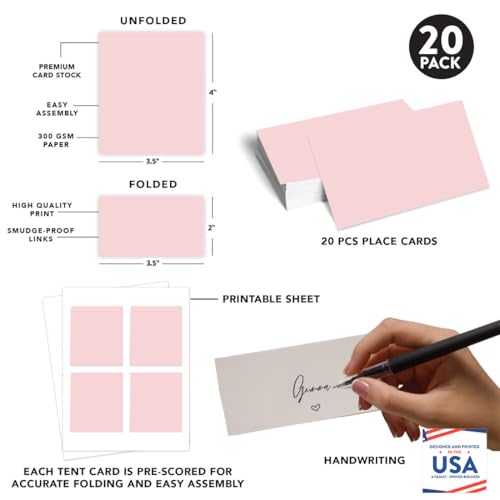 Andaz Press Table Tent Printable Place Cards, Custom Color 20-Pack, Seat Placement Cards Blank Place Card For Table Settings Name Card for Baby Bridal Wedding Shower, School Graduation Food Placecard - color: Custom
