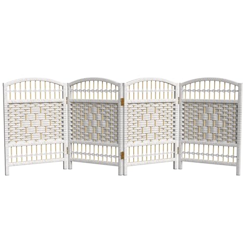 Red Lantern 2 ft. Short Fiber Weave Folding Screen - White - 4 Panels - color: White, size: 4 Panel