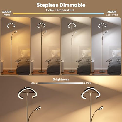 Upgraded RGBCW Floor Lamp with Reading Lamp, Rotatable Remote Control LED Standing Lamp Dimmable Floor Light Modern Standing Light for Living Room Bedroom Home Office, 36W, Black - color: RGB (Red, Green, Blue)