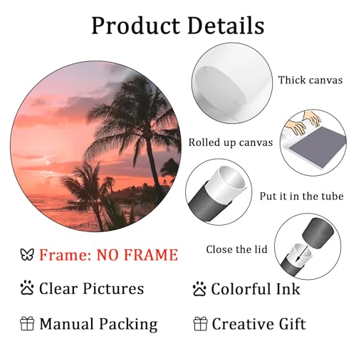 Pink Palm Tree Wall Art Trendy Summer Prints Landscape Coastal Painting Pink Sky Poster Sunrise Sunset Picture Beach Scenery Poster Coconut Tree Painting Tropical Plant Artwork Room 16x24in Frameless - color: C6Unframed