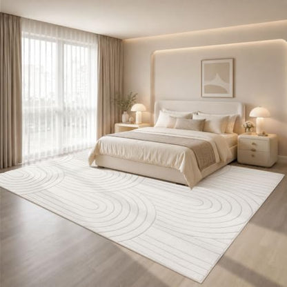 Sour Lemon Area Rugs 9x12 Living Room Bedroom, Modern Washable Rug Cream | Machine Carpet Non-Slip, Soft Large Fluffy Plush Thick, Big, Geometric High-Low Pile Nersy Rug for Kids Dining Room - color: Cream, size: 9' x 12' (Rectangular)