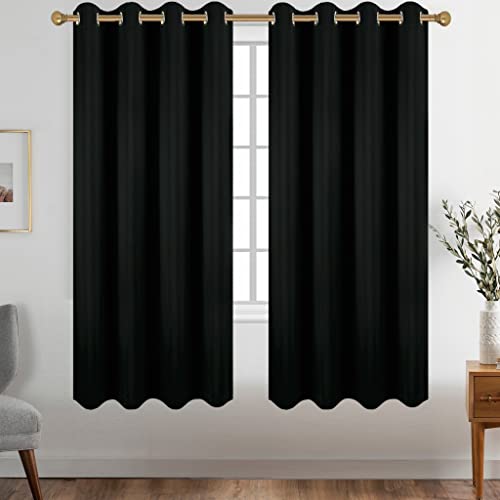 Diraysid Black Grommet Blackout Curtains for Bedroom Thermal Insulated Room Darkening Curtains Drapes, 52 x 72 inch, 2 Panels - color: Black, size: 52"W x 72"L (Pack of 2)