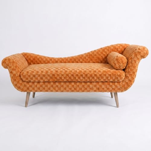 ERYE Upholstered Left Facing Chaise Lounge Chair W/Scroll Arms and Wood Legs, Elegant Chaise Lounge Square Pattern Accent Recliner Lounger Sofa for Living Room Bedroom - color: Orange Faux Fur/L