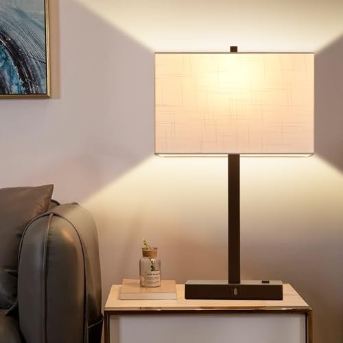 21" Touch Bedside lamps with 2 USB & AC Outlets, 3-Way Dimmable Bedside Table Lamps Set of 2 for Bedroom Living Room Office Reading, White Shade Lamps for Night Stands, 2700K LED Bulbs Included - color: (2 Pack)White Linen & Brown (Base)-2700K Bulbs Inclu