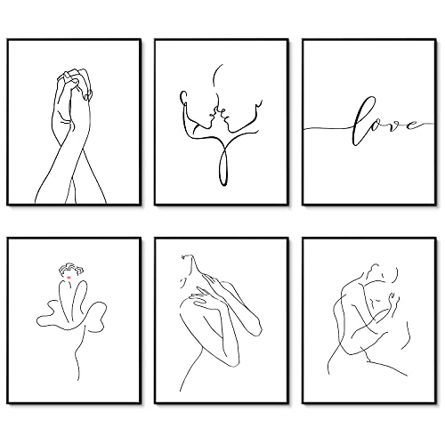 HoozGee Minimalist Wall Art Prints Set of 6 Black and White Love Line Art Wall Decor Abstract Canva Wall Art Pictures Art Posters for Living Room Bedroom Office Home Decor (8"x10" UNFRAMED) - size: 8"x10" UNFRAMED