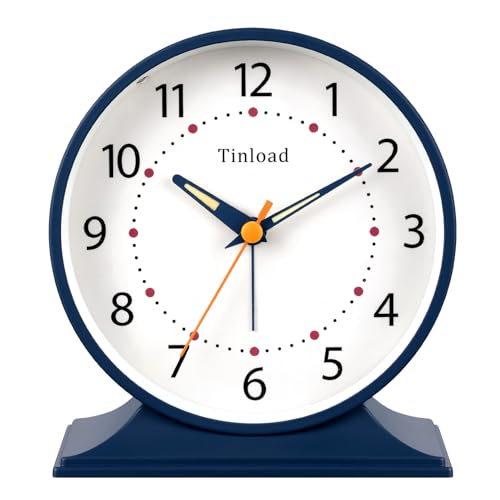 Tinload 4.5" Antique Retro Analog Alarm Clock, Small Silent Bedside Desk Clock with Manual Light, Battery Operated, Snooze, for Living Room, Bedroom, Bedside, Desk(Blue) - color: Blue