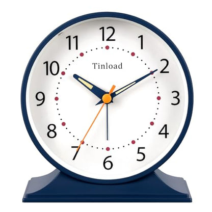 Tinload 4.5" Antique Retro Analog Alarm Clock, Small Silent Bedside Desk Clock with Manual Light, Battery Operated, Snooze, for Living Room, Bedroom, Bedside, Desk(Blue) - color: Blue