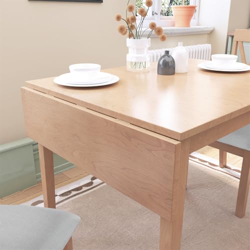 3Pcs Dining Set with Drop Leaf Dining Table and 2 X-Back Chairs, Solid Wood Kitchen Table Set for Small Place, Natural+Grey - color: Natural+grey