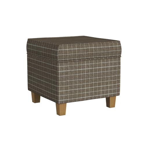 HomePop 18" Classic Square Storage Ottoman - Brown Windowpane - color: Brown Window Pane Fabric
