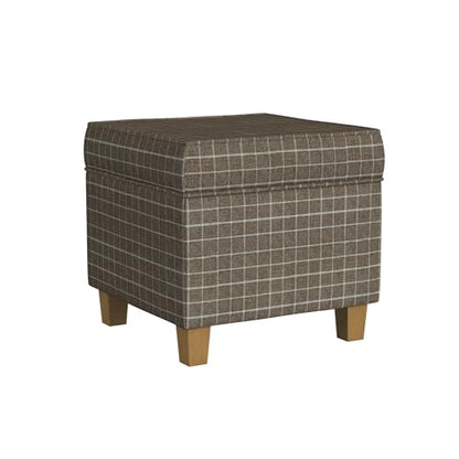 HomePop 18" Classic Square Storage Ottoman - Brown Windowpane - color: Brown Window Pane Fabric