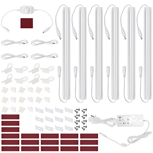 Kitchen Under Cabinet LED Lighting Kit, Super Bright, 6 PCS 12 Inches Light Bars, Plug-in or Hardwire Power Adapter, 31W 2000 Lumen, for Cabinet Counter Shelf Workbench (Daylight White 5000K) - color: White Cable-Daylight White 5000K