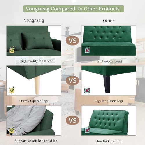 Vongrasig 47" Small Modern Loveseat Sofa, Mid Century Linen Fabric 2-Seat Sofa Couch Tufted Love Seat with Back Cushions and Tapered Legs for Living Room, Bedroom and Small Space (Green) - color: Green