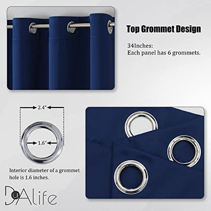 Navy Blue Kitchen Curtains for Bedroom - Curtains Thermal Insulated Curtain Panels 34 Inch, Grommet Cafe Curtains(Navy, 34" Wide by 63" Long, 2 Panels) - color: Navy Blue, size: 34"W x 63"L (Pack of 2)