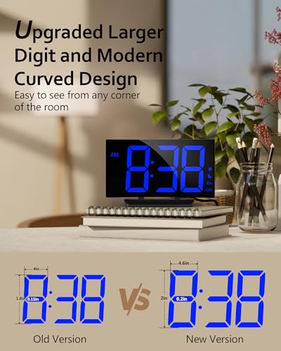 Digital Alarm Clock for Bedrooms, Digital Clock for Kids | Night Mode, 5 Levels Brightness+Off, 2 Volume, 3 Alarm Tones, Snooze, USB Charging Port, Power-Off Memory, 12/24H/DST - color: Dark Blue Digit
