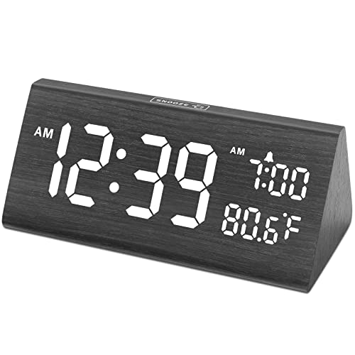 DreamSky Wooden Digital Alarm Clock for Bedroom with USB Port | 7.7" Electric Clocks with Large Numbers, Temperature, 0-100% Brightness Dimmer, Adjustable Alarm Volume, Snooze, 12/24H - color: Gray
