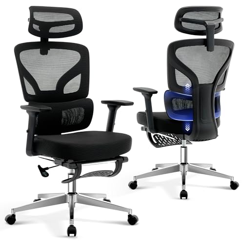 Ergonomic Office Chair Mesh – Adjustable Lumbar 3D Armrests High-Back Desk | Breathable Mesh Backrest; Seat Height & Tilt-Angle Adjustment; Smooth-Rolling Casters; Easy To Assembly, For Home, Office - color: Black-df