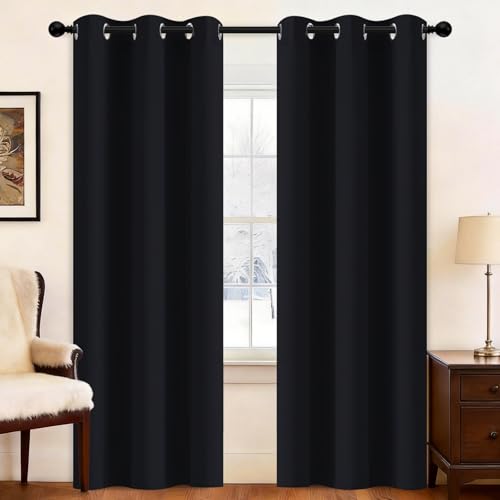 Yakamok Blackout Curtains 38x84 inch Black Thermal Drapes-Bedroom | 2 panels,room darkening,thermal insulated,noise reducing,privacy protection,grommet window treatment,living room study dining - color: Black, size: 38"W x 84"L (Pack of 2)