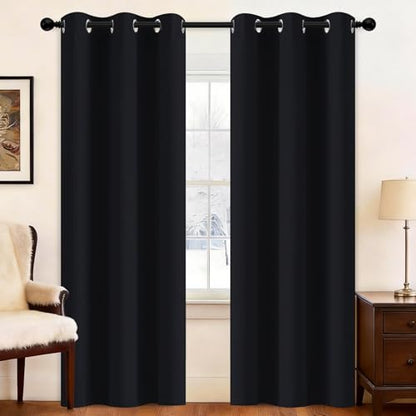 Yakamok Blackout Curtains 38x84 inch Black Thermal Drapes-Bedroom | 2 panels,room darkening,thermal insulated,noise reducing,privacy protection,grommet window treatment,living room study dining - color: Black, size: 38"W x 84"L (Pack of 2)