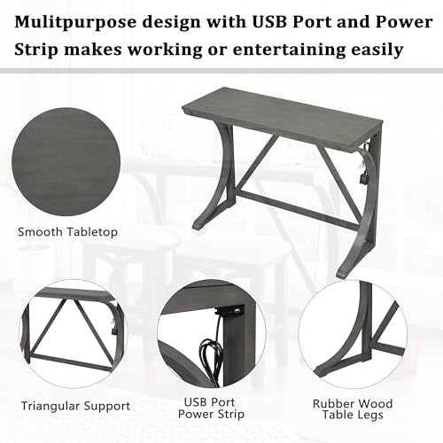 RuiSiSi 3 Piece Counter Height Dining Set, Farmhouse Kitchen Table Set with USB Port and 2 Upholstered Stools, Breakfast Nook Set for Kitchen, Dining Room, Living Room, Grey - color: Grey