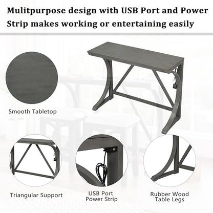 3 Piece Counter Height Dining Table Set with 2 Stools, 47.2 Inch Breakfast Nook Table for Small Spaces, Solid Wood Frame, Farmhouse Apartment Kitchen Set,Gray - color: Grey