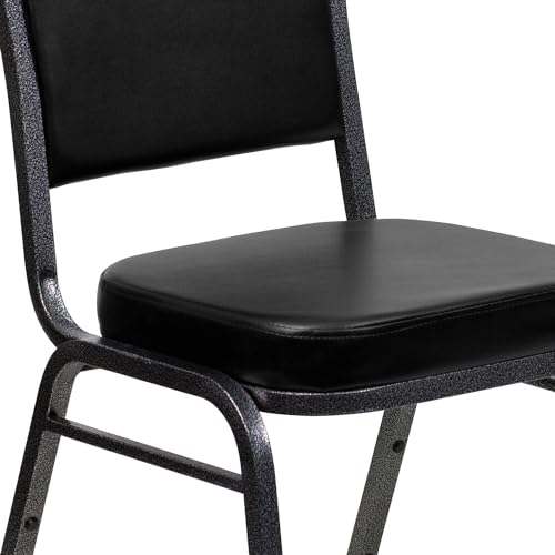 Flash Furniture Hercules Crown Back Stackable Banquet Chair, Silver, 4-Pack | Silver Vein Frame, Vinyl Upholstery - color: Black Vinyl/Silver Vein Frame, size: Set of 4