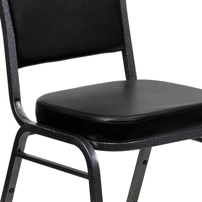 Flash Furniture Hercules Crown Back Stackable Banquet Chair, Silver, 4-Pack | Silver Vein Frame, Vinyl Upholstery - color: Black Vinyl/Silver Vein Frame, size: Set of 4