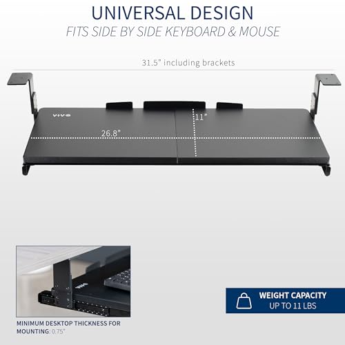 VIVO Large Height Adjustable Under Desk Keyboard Tray, 27 x 11 inch Slide-Out Platform Computer Drawer for Typing, Black, MOUNT-KB27HB