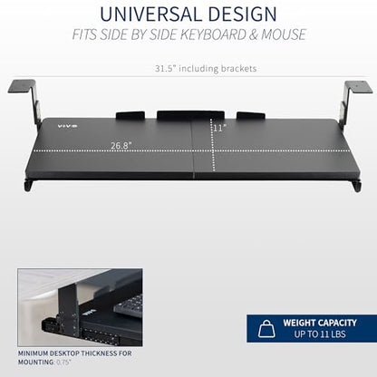 VIVO Large Height Adjustable Under Desk Keyboard Tray, 27 x 11 inch Slide-Out Platform Computer Drawer for Typing, Black, MOUNT-KB27HB