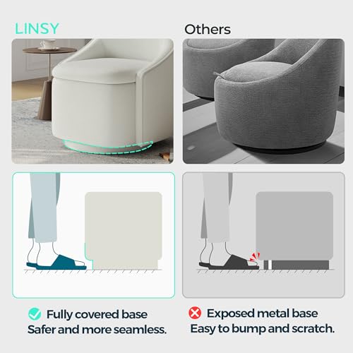 LINSY Swivel Accent Chair with Storage Comfy Chenille Barrel Chairs, Small 360 Swivel Modern Armchair for Living Room Bedroom, Boucle Reading Chair for Study Room (Beige) - color: Beige
