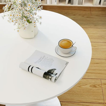 27.5" White Round Small Dining Table with MDF Top & Metal Pedestal Base | Fully Eco-Friendly Painted, Smooth Waterproof Surface, Modern Accent Table for Cafe & Home