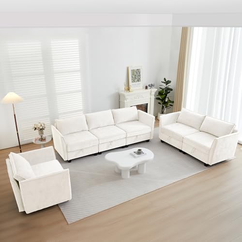 Sectional Couch with Storage, Modular Sectional Sleeper Sofa Cama Moderno Sets for Home Living Room, Lounge Sofa Couch Sectional Convertible for Bedroom, Office - Cloud Couch/Beige Couch - color: Beige, size: 1+2+3