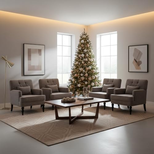 HUIMO Accent Chair, Tufted Upholstered Club Chair, Grey | Tufted upholstered club chair with lumbar pillow and solid wood legs. Suitable for living rooms, bedrooms, and reading nooks. - color: Grey