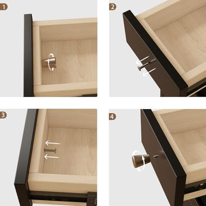 Solid Wood Narrow Nightstand with 3 Drawers,Modern Black,Fully Assembled | Narrow night stand,gold handles,open Shelf,skinny bedside table,slim nightstand for bedroom storage,space-saving storage - color: Black（15.75"d X 7.87"w X 23.62"h）
